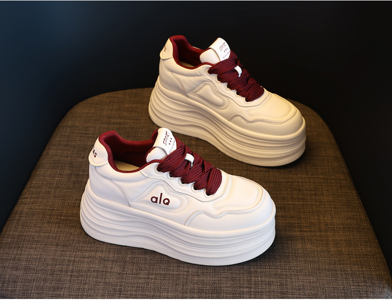 Giày sneaker nữ đế xuồng tăng chiều cao, đế dày 8 cm, phong cách thể thao — Màu nâu chi tiết 5