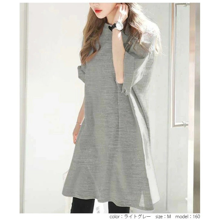 日本系韓国版カジュアルミディアムロング半袖上着通常ネット版ゆったり外着半袖tシャツ