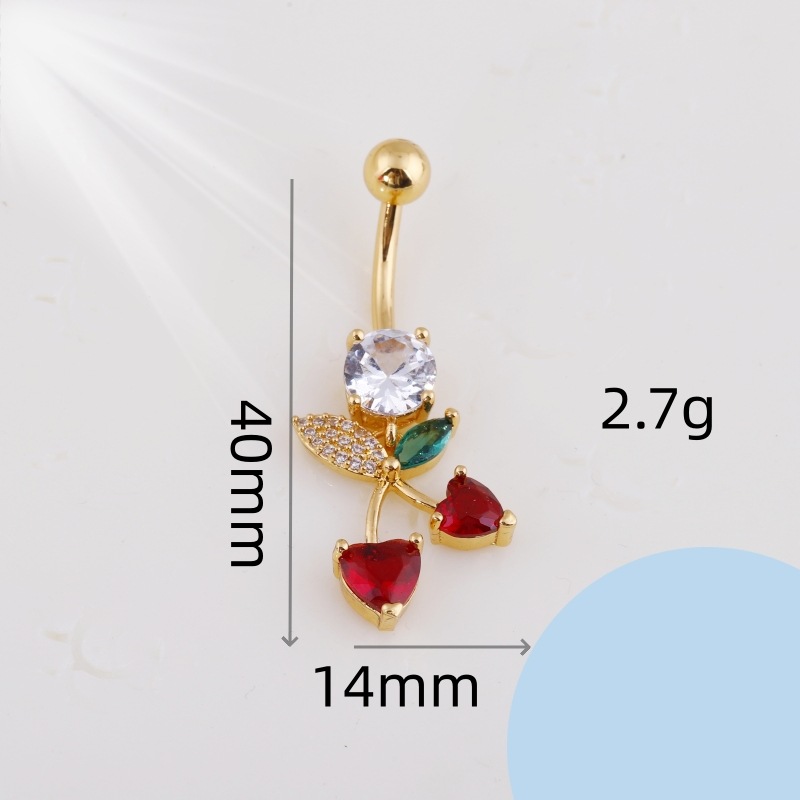 European American Copper Inlaid Zircon Colorful Fruit Collection Navel Ring Stainless Steel Belly Button Piercing detail image 16