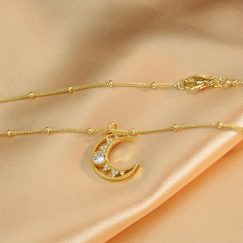 Simple Style Moon Copper Pendant Necklace Plating Zircon Copper Necklaces
