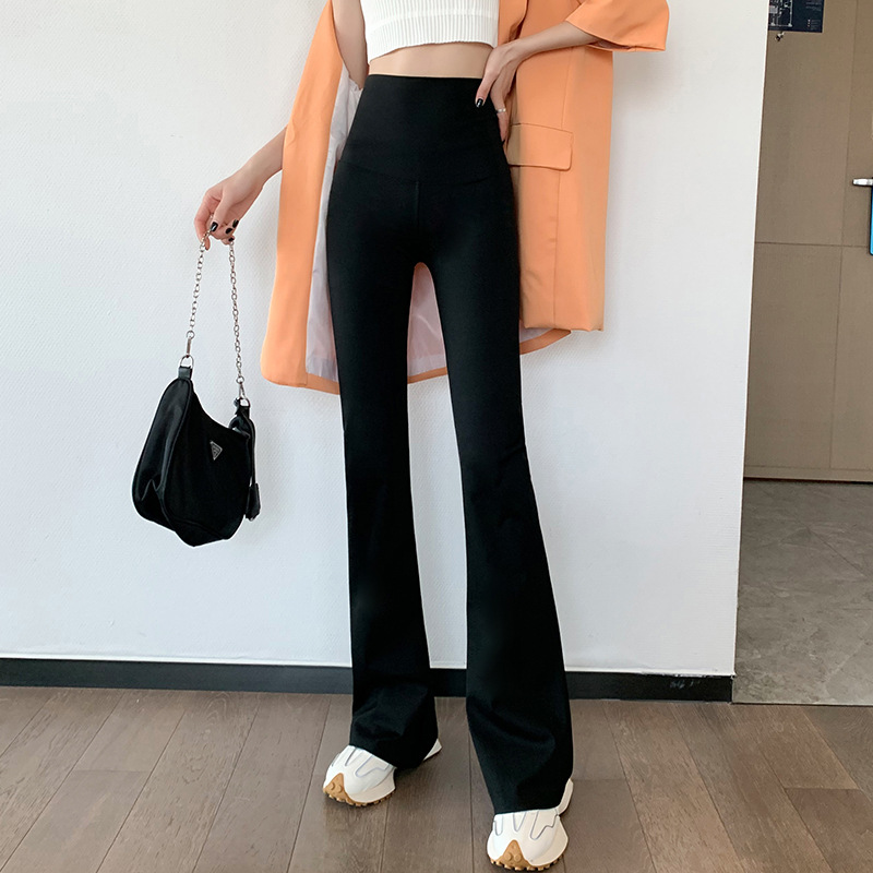 春秋新款芭比鲨鱼皮显瘦高腰OL气质长裤宽松微喇型阔腿裤休闲裤女|ru