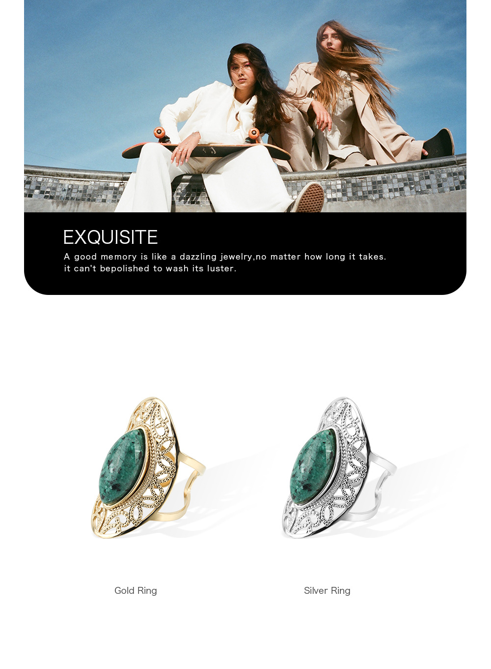 New Ethnic Style Retro Opening Ring Stainless Steel Natural Turquoise Adjustable Ring