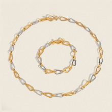 欧美跨境不锈钢金银拼色手工项链手链组合18K金不掉色钛钢饰品女