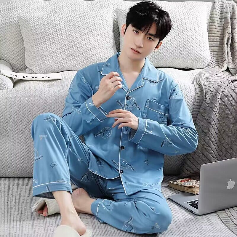 100% algodón de los hombres pijamas primavera y otoño pantalones de manga larga más tamaño suelto Otoño e Invierno traje homewear