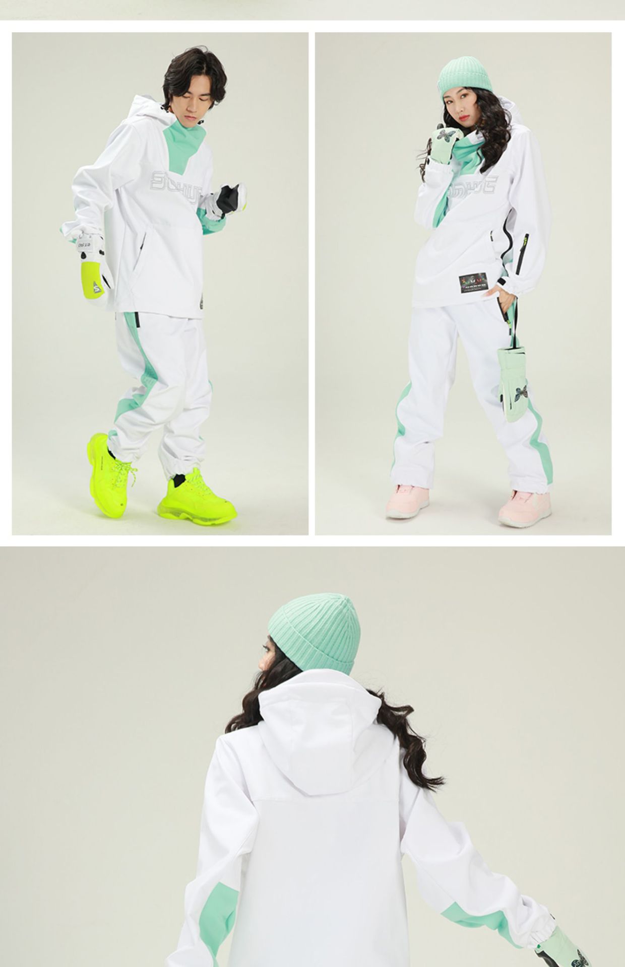 Damen Schneeanzug Winddicht warm mintgrün Schneeanzug Jacke Snowboard Winterhose_voghion.com