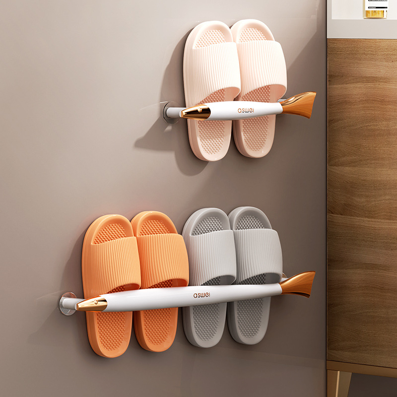 Rack de zapatillas de baño sin agujeros colgados en la pared Rack de almacenamiento de artículos de baño doméstico Rack de almacenamiento de artefactos de inodoro Rack de drenaje de zapatillas de baño