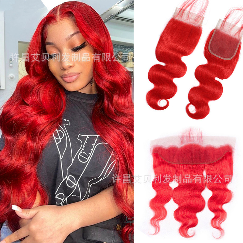 Hand-woven human hair lace hair block 4*4/13*4 flag Red body wave lace closure Hand-woven human hair lace hair block 4*4/13*4 flag Red body wave lace closure