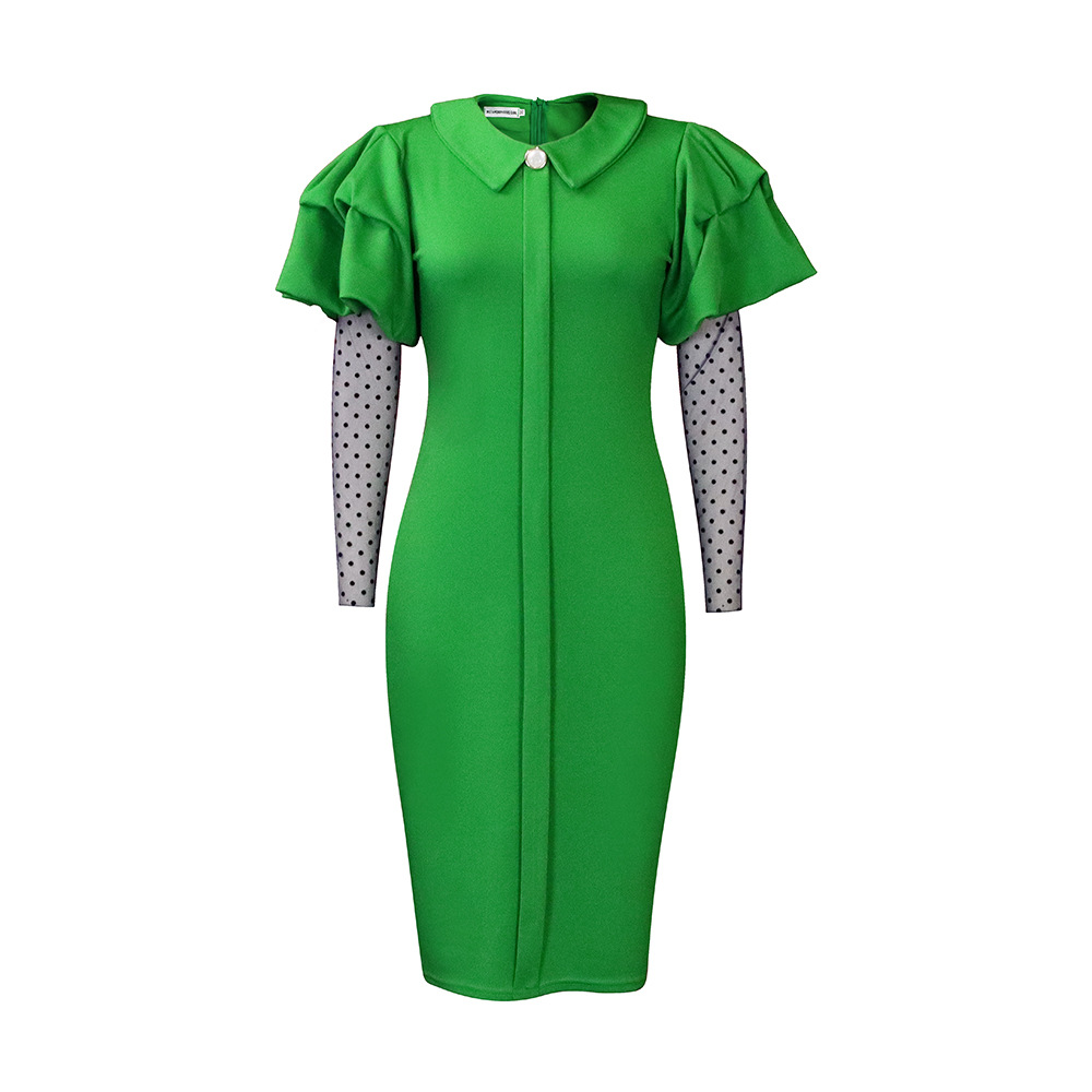 Plus Size Womens Dress Mesh Panel Pleated Design Elegant Style Autumn Winter Office Wear Wholesale Available