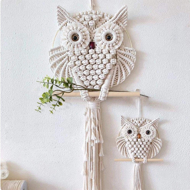 Pastoral Animal Owl Cotton Iron Tapestry Wall Art display picture 1