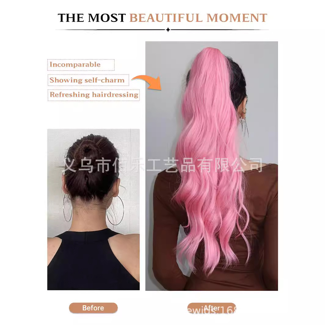 Multi-color opcional clip de agarre de alta cola de caballo larga peluca rizada-transfronteriza venta caliente cola de caballo pelo peluca de fibra química