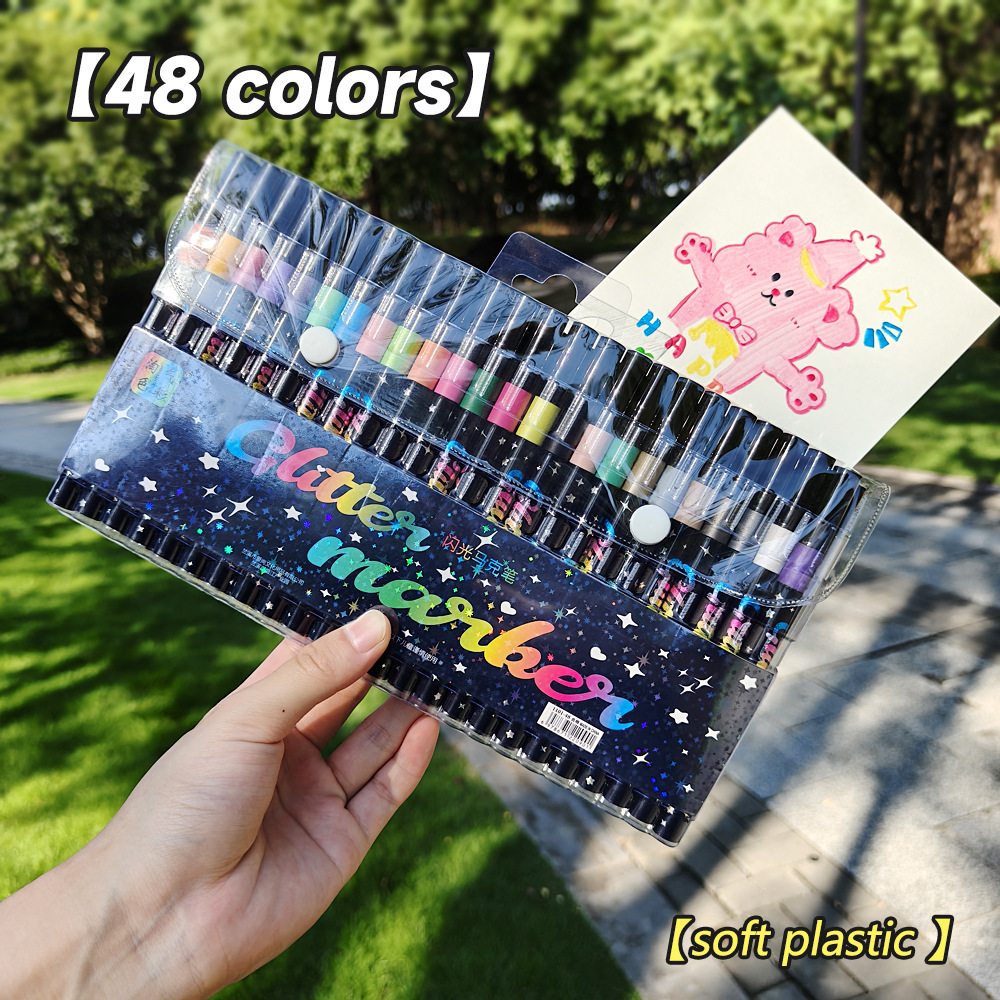 Transfronterizo flash resaltador doble cabeza conjunto de alto valor visual de los estudiantes de arte pincel de pintura marca clave pincel de polvo flash