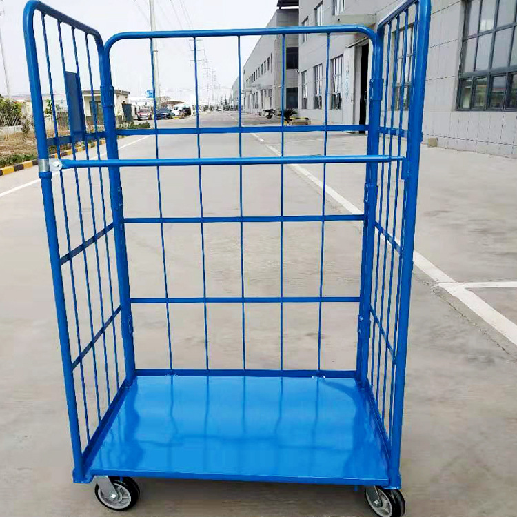 L型折叠物流车 手推车厂家批发三面护栏不带门单层物流台车