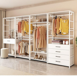 Walk-In Cloakroom Open Wardrobe Home Bedroom Metal Wardrobe Combination Shelf Reinforced Clothes Hanger Floor-Standing