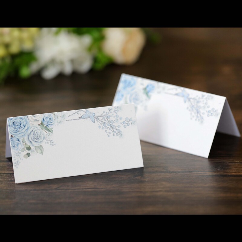 Simple wedding blue rose seat card lace printing hollow party seat card three-dimensional card wholesale