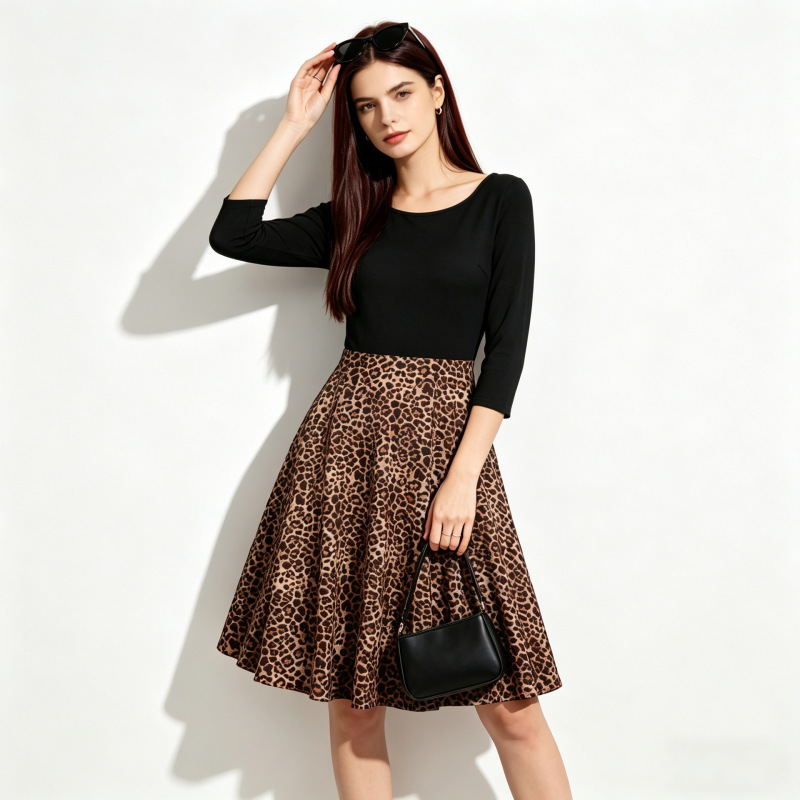 2026 New Cross-Border Women's Clothing European and American Foreign Trade Amazon Temu Summer New Fashion Retro Leopard Print Patchwork