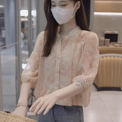 春夏衬衫女薄款夏季新款洋气气质碎花减龄显瘦夏季设计感甜美小衫