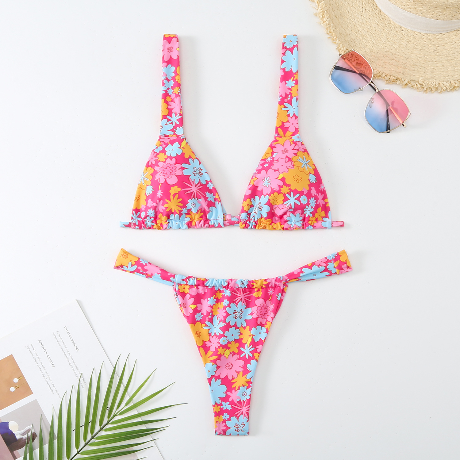 138g Weight Sexy Feel Of Sensation Mid Waist Panties Waist Bikini Panties Style Bralette Bra Category Polyester Fabric Type 2 Pieces Set Quantity Swimming Pool, Beach Occasion Ditsy Floral Pattern Women's Gender Women's Ditsy Floral 2 Pieces Set Bikinis Swimwear 47
