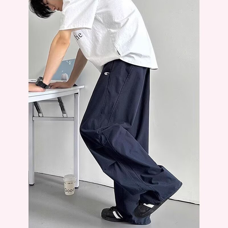 Navy Blue Ice Silk Quick-Dry Pants Men's Summer Thin Casual Outdoor Sports Pants American Style Pleated Paratrooper Cargo Pants