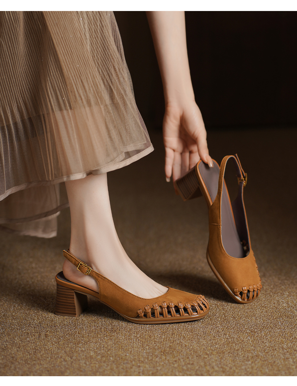 CHIKO Capella Square Toe Block Heels Slingback Shoes