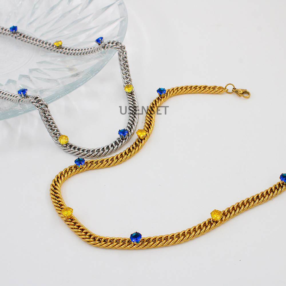 Fashion Round Titanium Steel Plating Inlay Zircon Necklace 1 Piece