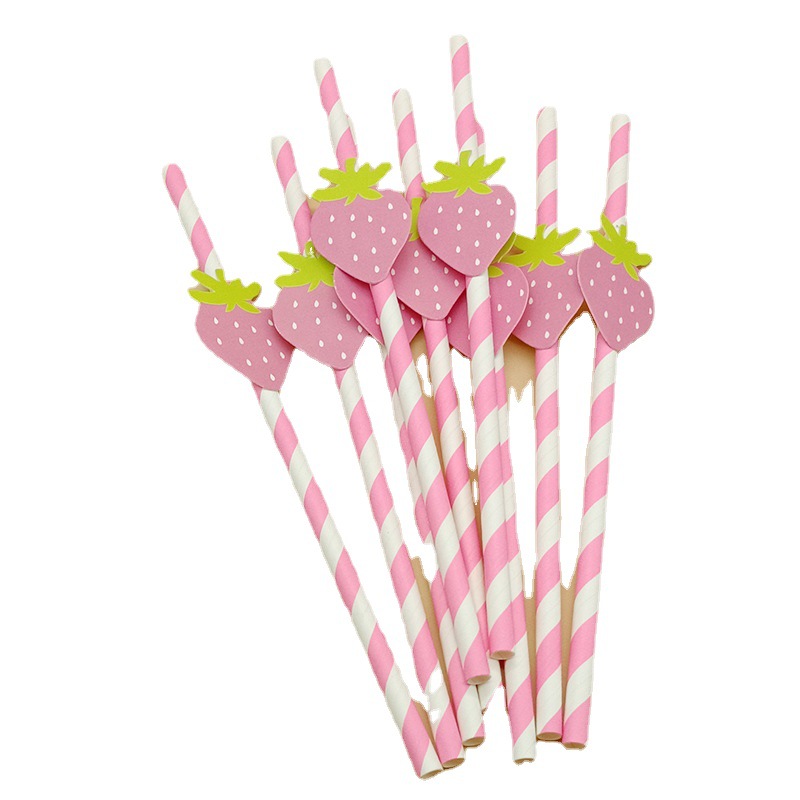 Paja de papel degradable desechable fruta creativa paja de fresa decoración para hornear pastel plug-in leche té paja
