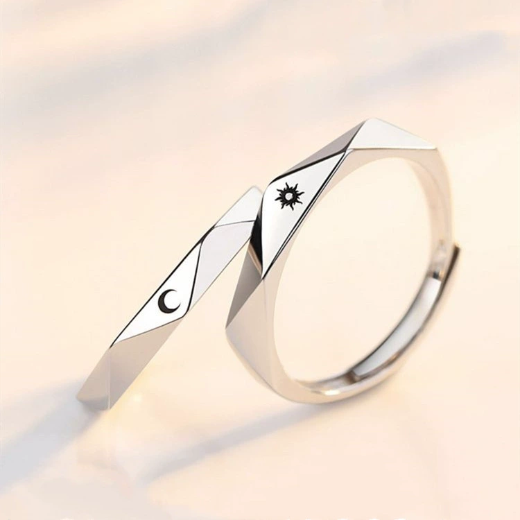 Fashionable universal sophisticated ring for beloved for men and women, silver 925 sample, Korean style