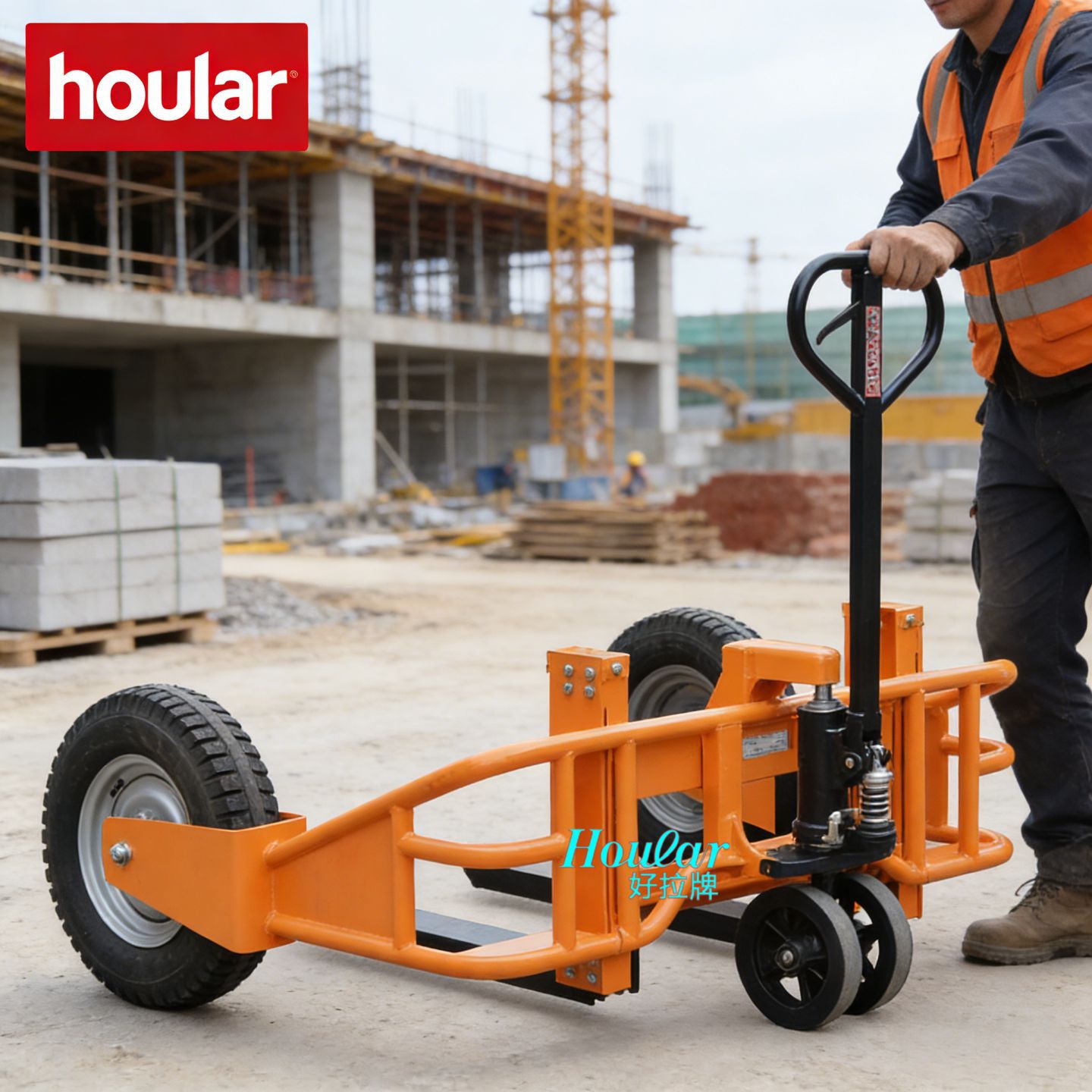 hoular好拉越野1吨山地型叉车大轮子托盘车液压搬运车 充气轮叉车