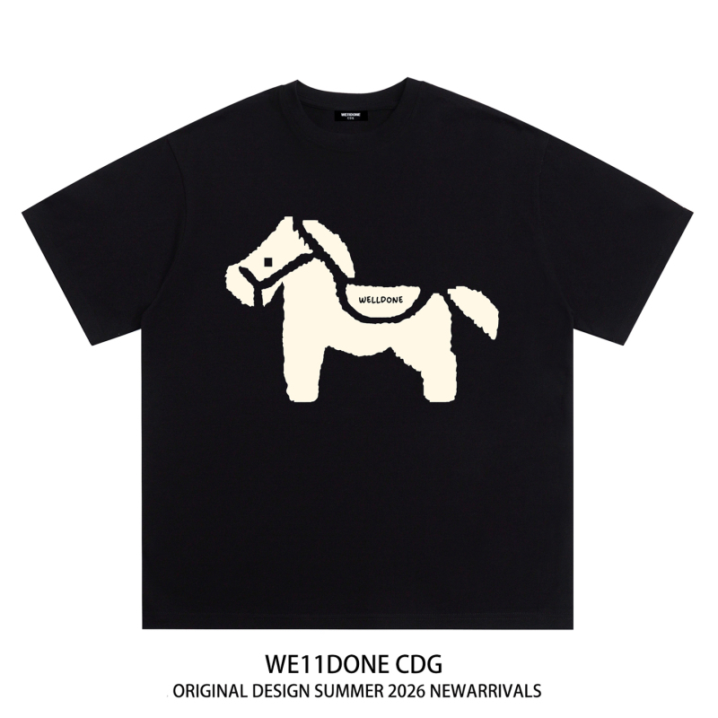 Wedone Cdg American Style Trendy Welldone Pony Print Unisex Heavyweight Loose Summer Cotton Short-Sleeve T-Shirt Wedone Cdg American Style Trendy Welldone Pony Print Unisex Heavyweight Loose Summer Cotton Short-Sleeve T-Shirt