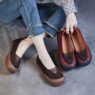 Spring and Autumn Single-layer Shoes Women's Flat Soft Bottom Non-slip Mother Shoes Comfortable Wear-resistant Color Matching Pregnant Women's Shoes Four Seasons Slip-on Women's Shoes
