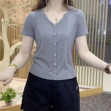莫代尔冰丝短袖T恤女2024夏季新款时尚洋气简约修身薄款正肩小衫