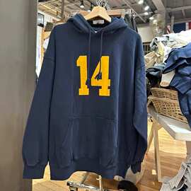 BM风美式藏青色14号戴帽套头卫衣女bm宽松外套上衣oversize帽衫秋