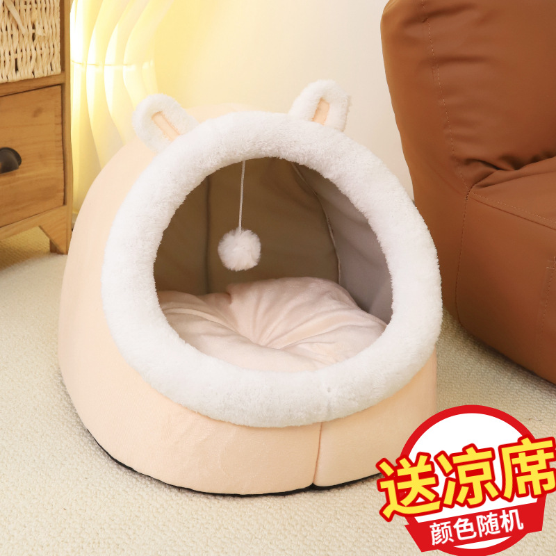 Venta al por mayor gato nido perrera invierno cuatro estaciones universal pequeño perro nido engrosada almohadilla caliente semi-cerrado nido mascota