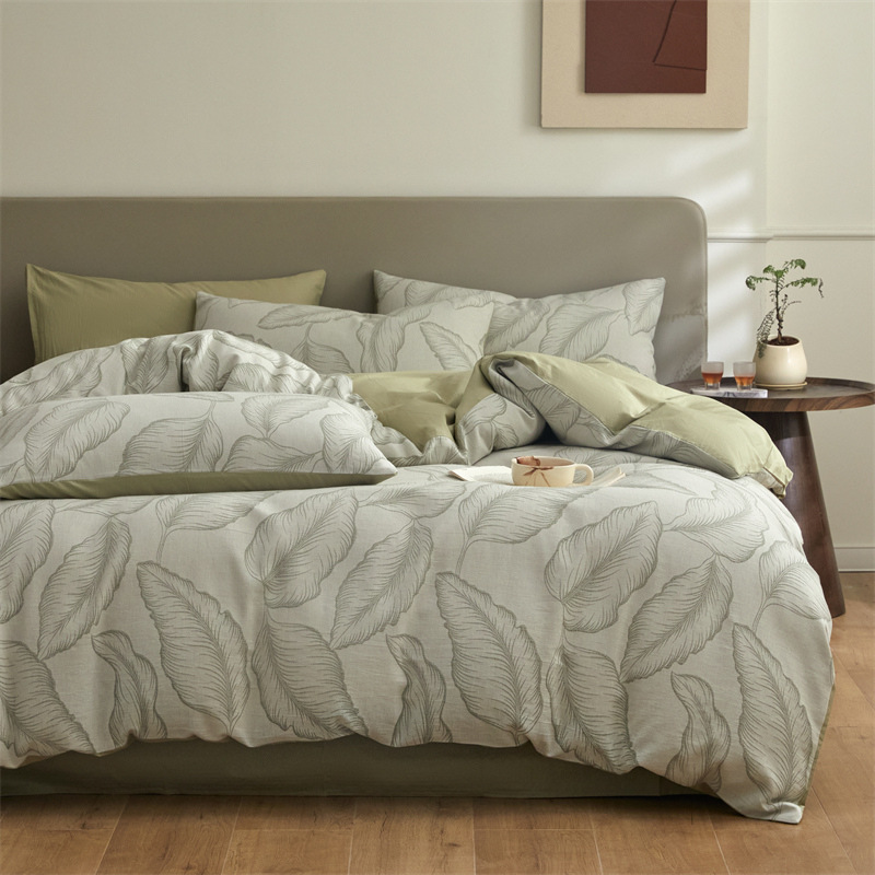 Nuevo tipo A piel de algodón doble cara teñido Jacquard flor simple cuatro piezas de sábanas fabricantes al por mayor