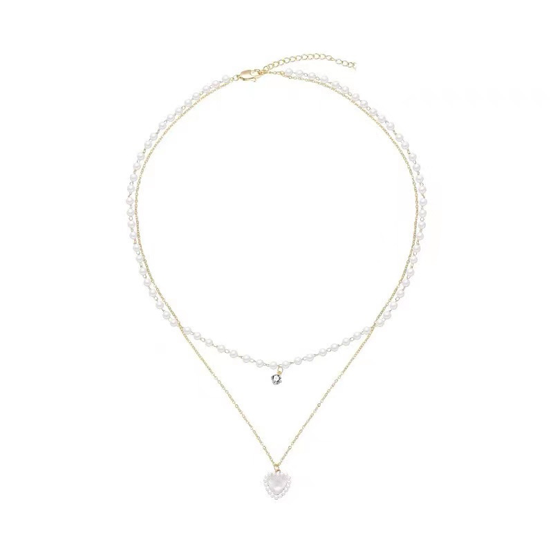Sweet Heart Shape Alloy Pearl Plating Inlay Rhinestones Women's Layered Necklaces display picture 1