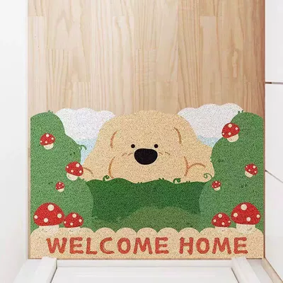 Avtomobil döşəmə paspasları — Door, Entrance Door, Corridor, Kitchen - puppy-hiding-in-woods-mushrooms-40x60cm