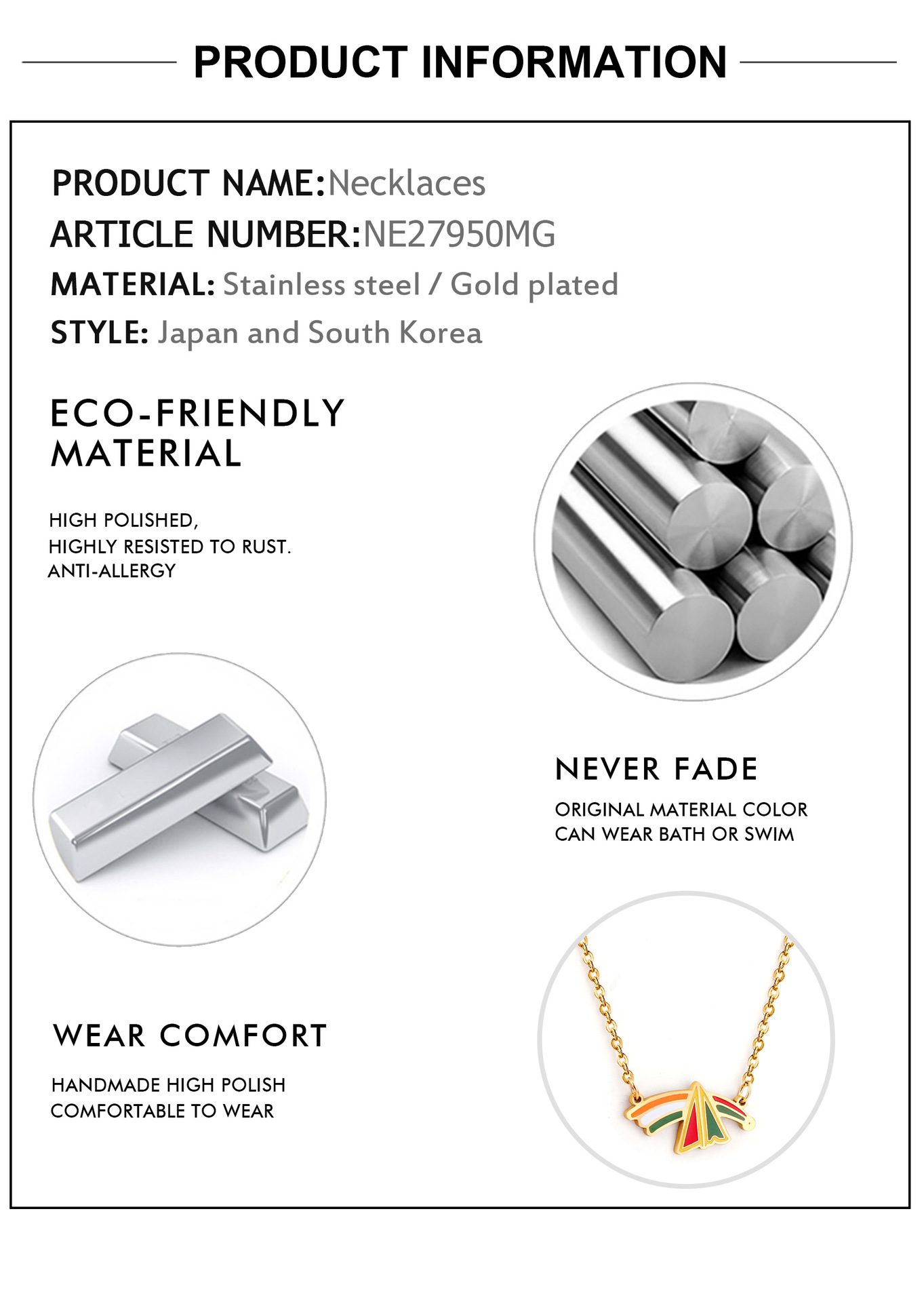 Fashion Rainbow Stainless Steel Plating Pendant Necklace 1 Piece