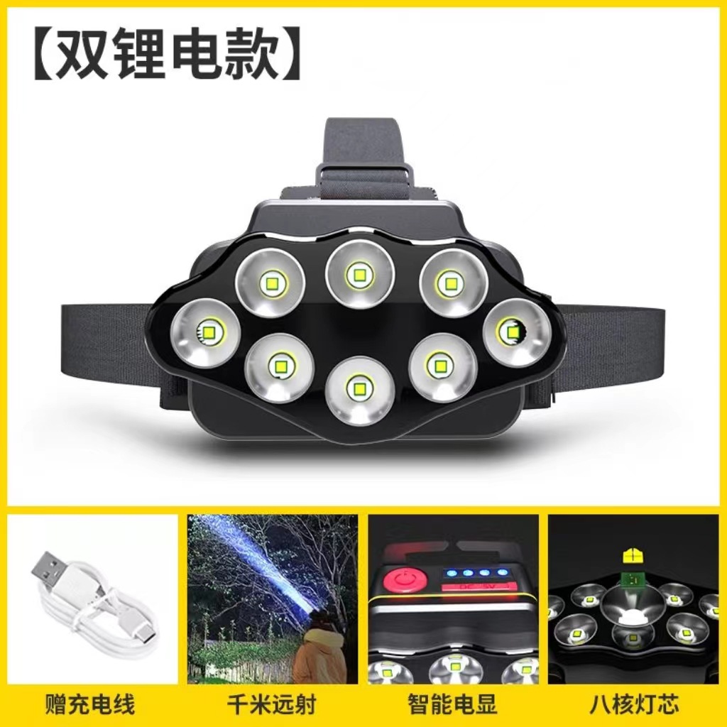 Ocho-Core Super brillante luz de la bicicleta Faro de carga fuerte luz de conducción nocturna Super brillante faro impermeable bicicleta de montaña equipo de equitación