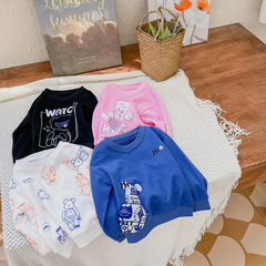 Children's cartoon crew neck sweatshirt spring and autumn style Girls' round neck long sleeve base shirt Boy baby T-shirt children's clothing