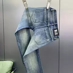 Men's Lightweight Blue Casual Pants High Quality Jeans Straight Slim Fit Slight Stretch Comfortable Spring Summer