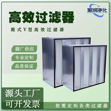 箱式V型高效过滤器H13无尘车间大风量金属框不带法兰净化高效净化