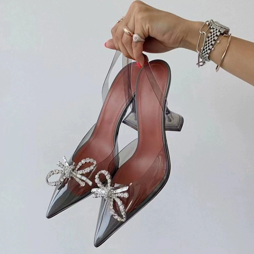 Европейская и американская Аннина Муабби туфелька с носком буквой pointed toe прозрачные прохладные летние новые стиль бабочка кристаллы стразами пряжка сексуальные носки на каблуке