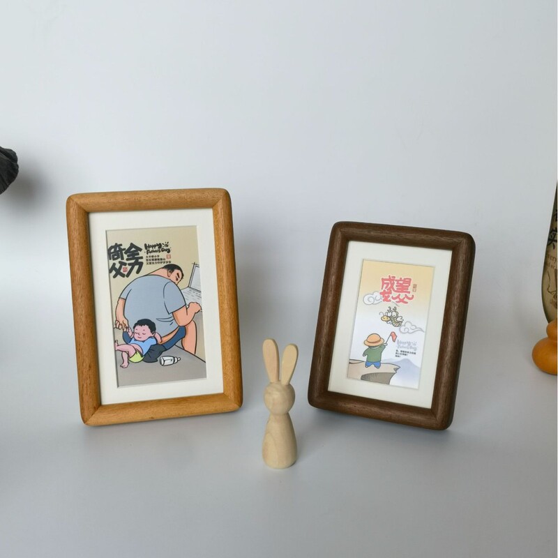 Mini Photo Frame with Printed Photos, Customized Table Setting, 6inch Mortise and Tenon DIY Solid Wood Ornaments, Father's Day Gift