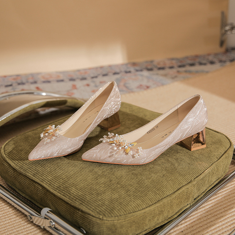 550-3 High-Heeled Shoes for Women 2026 Spring New Crystal Wedding Shoes Versatile Pointed Toe Chunky Heel Detachable Buckle Decoration Single Shoes 550-3 High-Heeled Shoes for Women 2026 Spring New Crystal Wedding Shoes Versatile Pointed Toe Chunky Heel Detachable Buckle Decoration Single Shoes