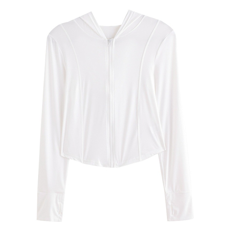 Ropa de protección solar para mujeres Verano Slim fit adelgazante transpirable ropa de protección solar hilo crudo protección UV capa de seda de hielo con capucha para mujeres