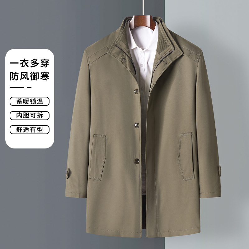 2025新款商务休闲男装中长款风衣男士中青年加棉宽松大衣棉服外套