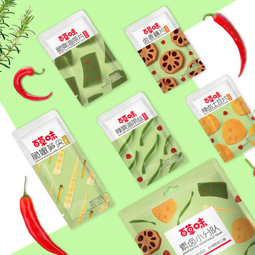 Baicaowei Salted Noodles Small Team 510g Spicy Flavor Wolf Teeth Spicy Potatoes Vegetable Ready-to-Eat Vegetarian Snack