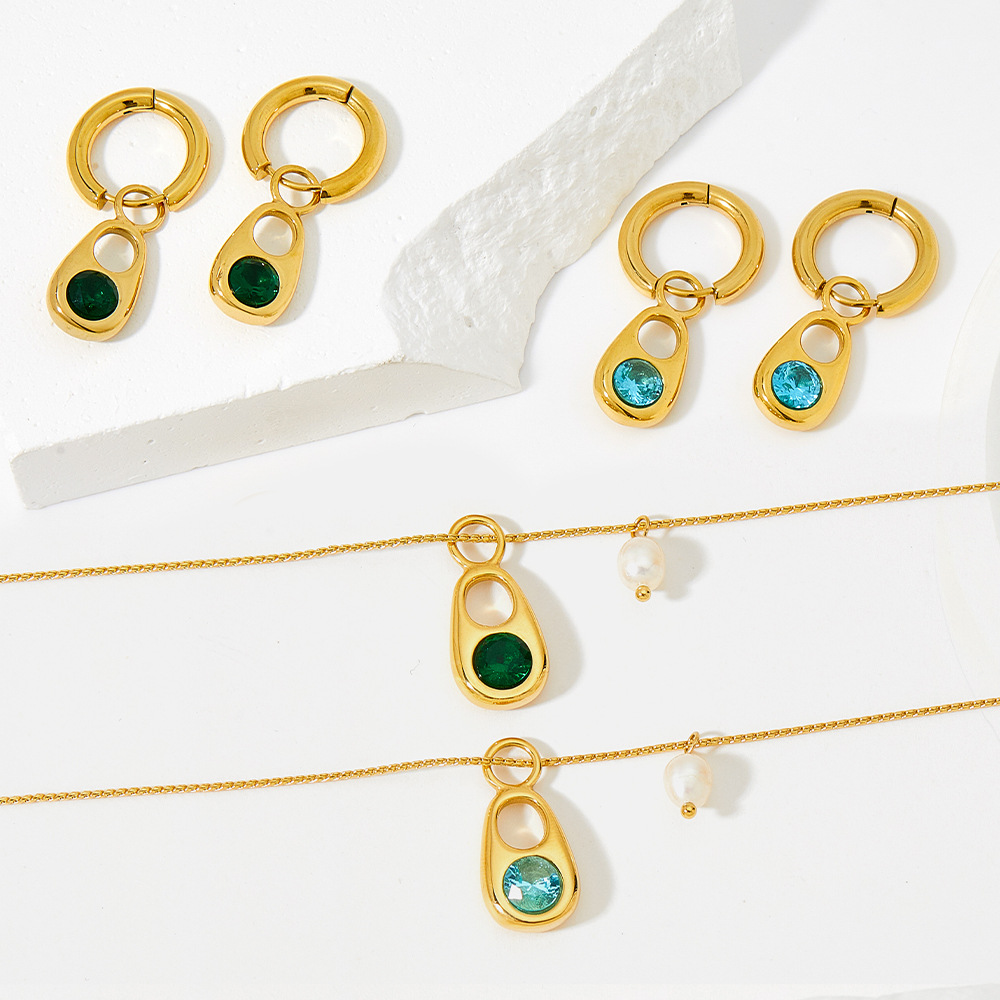 Fashion Geometric Stainless Steel Plating Zircon Womenu0027S Earrings Necklace