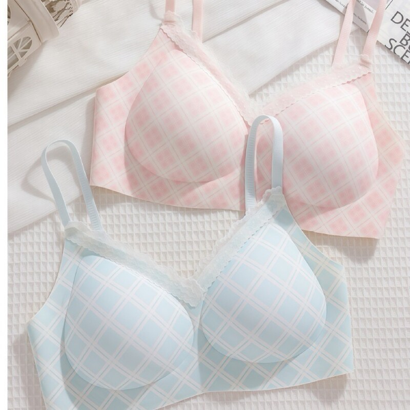 Diamond-pattern seamless underwear for women with small busts, with soft support and no underwire, in a sweet girly style, thin and soft