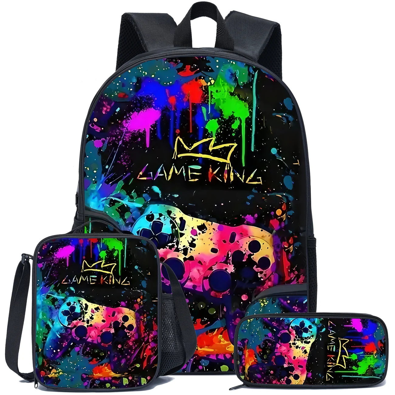 Mochila impresa de venta caliente transfronteriza, mochila escolar para estudiantes de primaria y secundaria, mochila de gran capacidad, bolso, estuche para lápices, juego de tres piezas