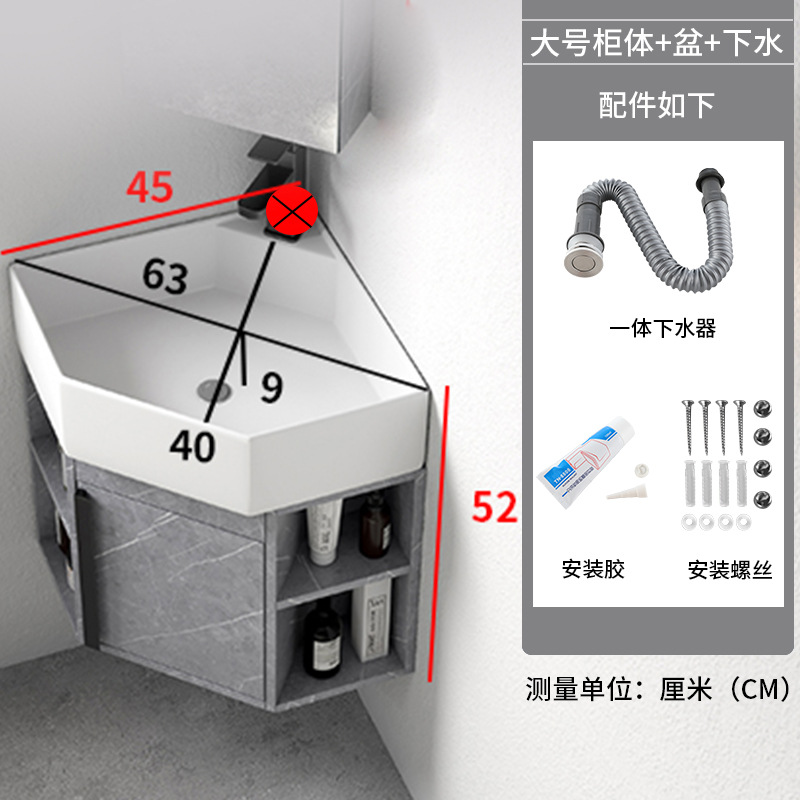 Triángulo montado en la pared gabinete de baño de cerámica lavado a mano lavabo combinación esquina lavabo piscina balcón pequeño apartamento